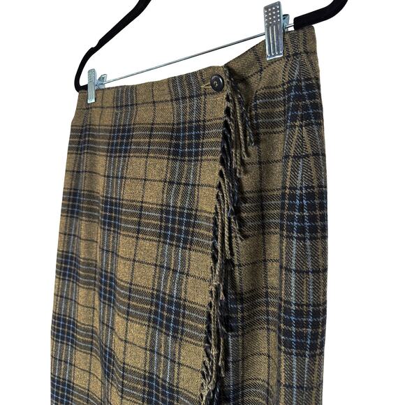 Vintage Liz Clairborne Lizwear Women's Pencil Wrap Wool Midi Skirt Plaid Fringe - Picture 3 of 7
